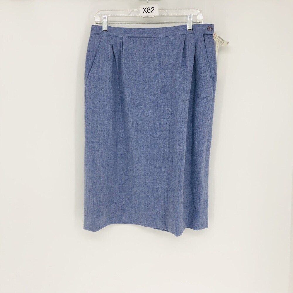 VTG Pendleton Women Solid Blue 100% Wool Straight & Pencil Knee Length Skirt 14